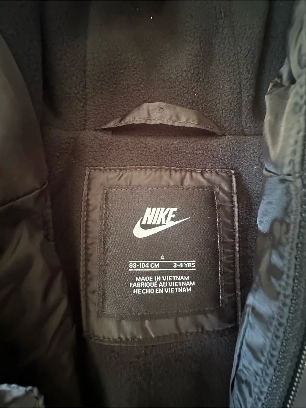Nike Youth Black Hooded Puffer Jacket with White Swoosh